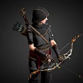 Elven Archer Character With Bow And Arrowquiver In Dark Outfit