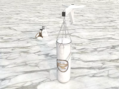 Durable White Boxing Punching Bag With Metal Chain Hanging For Training On Marble Floor 3d model