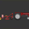 Red Tractor With Front Agricultural Machinery And Yellow Components On Dark Background