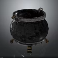 Vintage Cast Iron Cauldron With Metal Rings And Brass Feet For Home Use