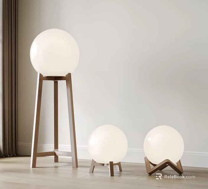 Modern Minimalist Floor Lamp With White Spherical Shade And Wooden Stand 3d model 
