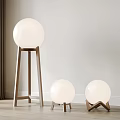 Modern Minimalist Floor Lamp With White Spherical Shade And Wooden Stand