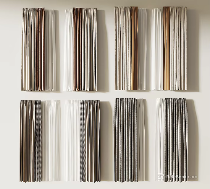 Stylish Modern Curtains In Various Colors And Textures For Home Interior Design 3d model 