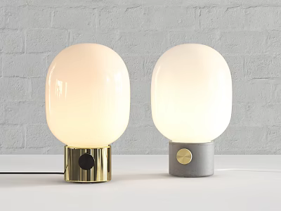 Table Lamps with White Oval Shades Gold Gray Bases on White Brick Wall White Tabletop 3d model
