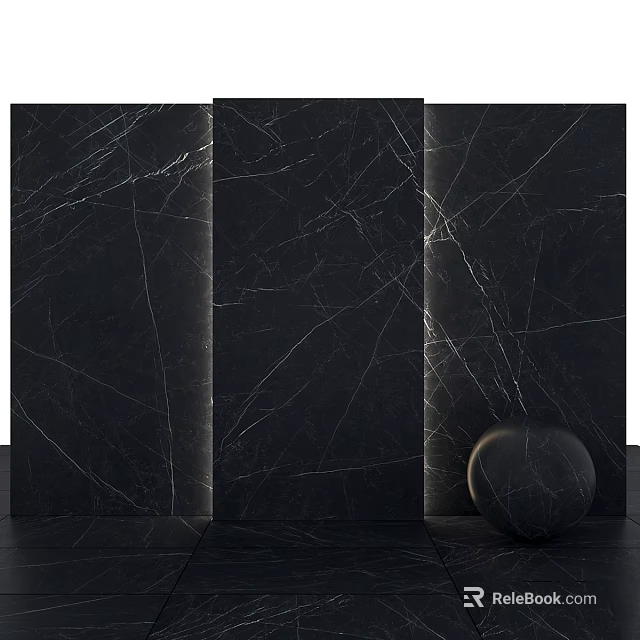 Black Marble Components With Three Panels And Spherical Object 3d model 