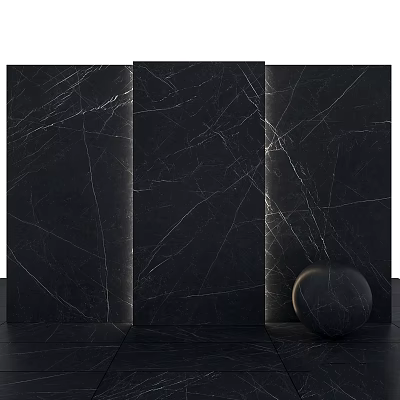 Black Marble Components With Three Panels And Spherical Object 3d model