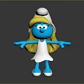 Smurfette Animated Character With Blue Skin Yellow Hair White Dress And Outstretched Arms