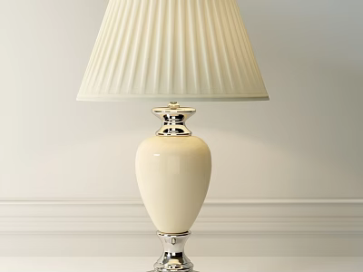 Elegant White Ceramic Table Lamp With Silver Accents And Pleated Lampshade 3d model