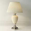 Elegant White Ceramic Table Lamp With Silver Accents And Pleated Lampshade 3d model