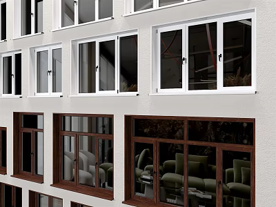Modern Casement Windows in White and Brown for Building Exterior with Clear Views 3d model
