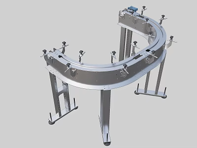 Industrial Curved Conveyor Equipment With Metal Frame And Mechanical Components For Production Line 3d model
