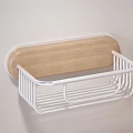 Wall Mounted White Metal Storage Basket With Wooden Backboard For Household Supplies