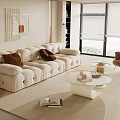 Modern Cream Style Sofa Coffee Table Combination Fabric Sofa Mother and Mother Coffee Table Pillow Decorative Painting Single Person Sofa 3d model