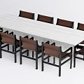 Modern Rectangular Dining Table Set With Light Wood Top And Dark Brown Chairs 3d model