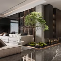 Modern Living Dining Room Interior Design With Sofa TV Wall And Green Plant