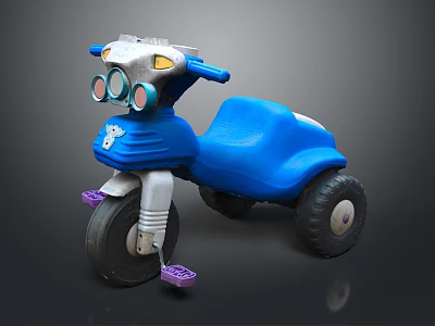 Kids Electric Ride On Toy Tricycle With Blue Body And Cartoon Face Design 3d model