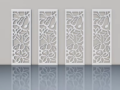 Modern White Flush Doors With Intricate Carved Floral And Leaf Designs 3d model