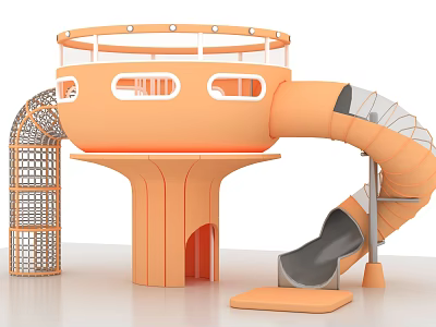 Kids Playground Orange Circular Play Structure With Slide Climbing Frame And Railing 3d model