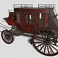 Vintage Wooden Carriage With Red Body Four Wheels And Roof Railings