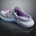 Kids Clogs With White Upper Pink Decorations Cartoon Design And Purple Insole