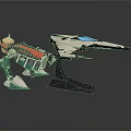 Robot Character With Mechanical Dinosaur Model And Weapon Attachment On Black Stand
