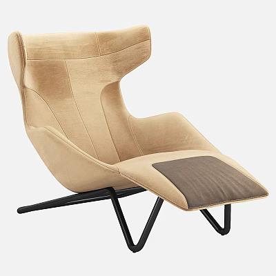 Beige Velvet Lounge Chair With Modern Sleek Design And Black Metal Legs 3d model