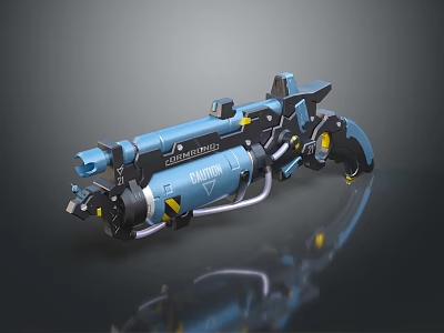 Futuristic Blue Diamond Mechanical Sci-Fi Heavy Weapon with Detailed Barrel Design 3d model
