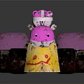 Pink Toy Tractor With Yellow Shovel Black Wheels And Red Pattern Design