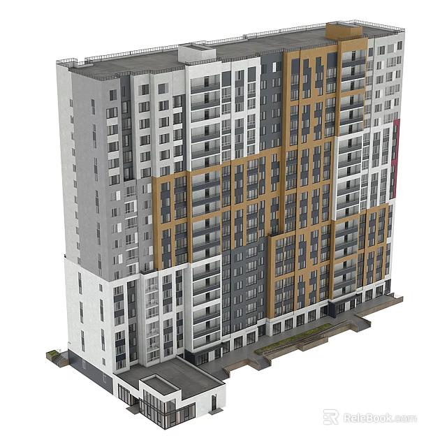 Modern Residential Building Exterior With Gray White Brown Facades And Multiple Balconies 3d model 