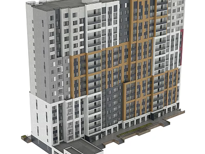 Modern Residential Building Exterior With Gray White Brown Facades And Multiple Balconies 3d model