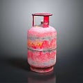 Red Gas Cylinder With Worn Surface And Yellow Writing As Household Item
