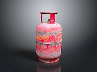 Red Gas Cylinder With Worn Surface And Yellow Writing As Household Item 3d model