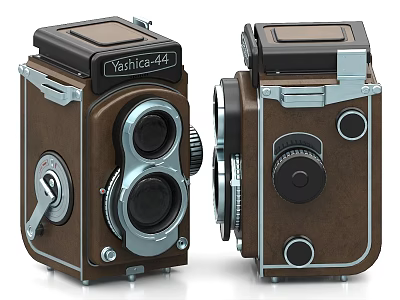 Vintage Twin Lens Reflex Cameras With Brown Leather And Metal Body Design 3d model