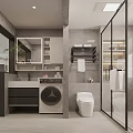 Modern Bathroom Interior Design With Vanity Mirror Washing Machine Toilet And Glass Shower