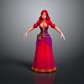 Female Game Movie Character With Red Hair Long Red Dress Purple Belt And Gold Trim