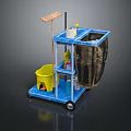 Blue Cleaning Cart With Yellow Bucket Mop Cleaning Supplies And Black Trash Bag
