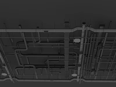 Pipes Ceiling Installation In Industrial Building With Metal Network And Complex Layout 3d model