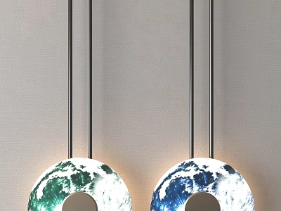 Modern Round Wall Lamps With Green Blue Marble Texture And Black Metal Rods 3d model