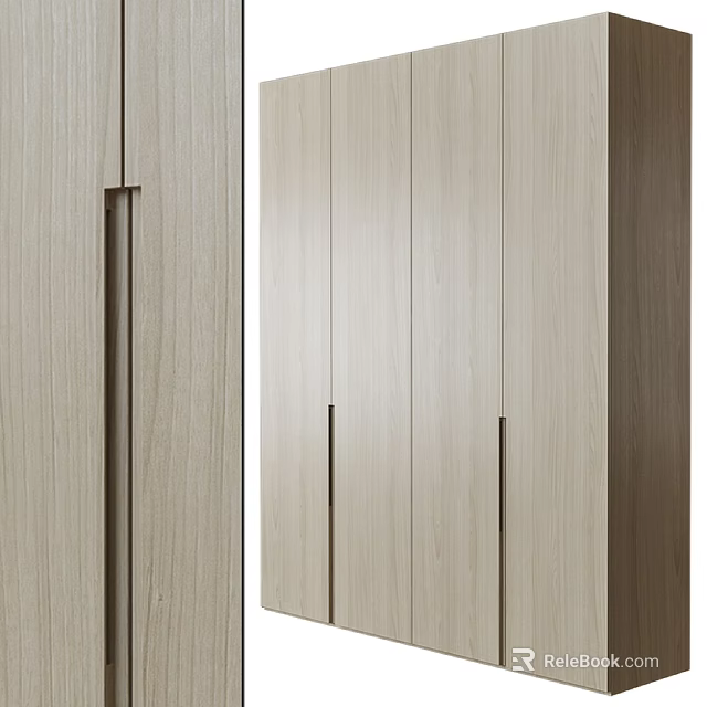 Modern Minimalist Wooden Wardrobe Design With Natural Wood Grain And Vertical Handles 3d model 