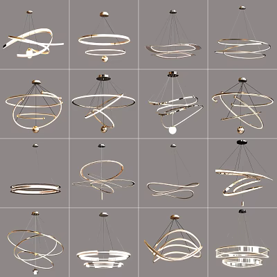 Modern Metal Chandeliers with Circular Spiral Designs for Interior Decoration 3d model