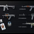 Assault Rifles Displayed On Grid Wall With Model Cards And Different Models 3d model