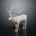 Realistic White Reptile Figure with Large Horns Standing on Black Reflective Surface