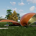 Pocket Park Corridor Pavilion Square Sketch Landscape Sketch Curve Roof Shaped 3d model