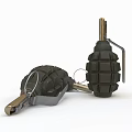 Three Green Military Hand Grenades With Textured Surface And Metal Fuse