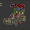 Vintage Carriage With Red Canopy Wooden Frame Spoked Wheels And Mechanical Front Parts