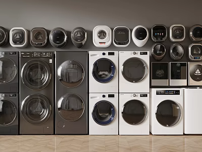 Various Modern Washing Machines And Dryers In Different Colors On 3d model