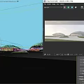 Modern Outdoor Stadium Architectural Design With Red Flag People And Sunset Sky