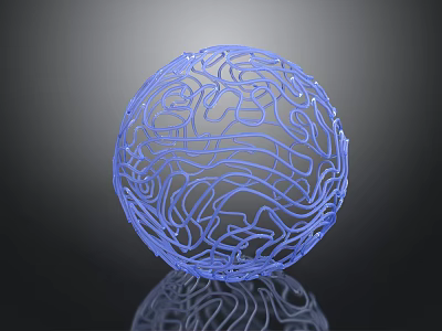 Abstract Blue Wireframe Sphere With Intricate Curved Lines And Reflective Surface 3d model