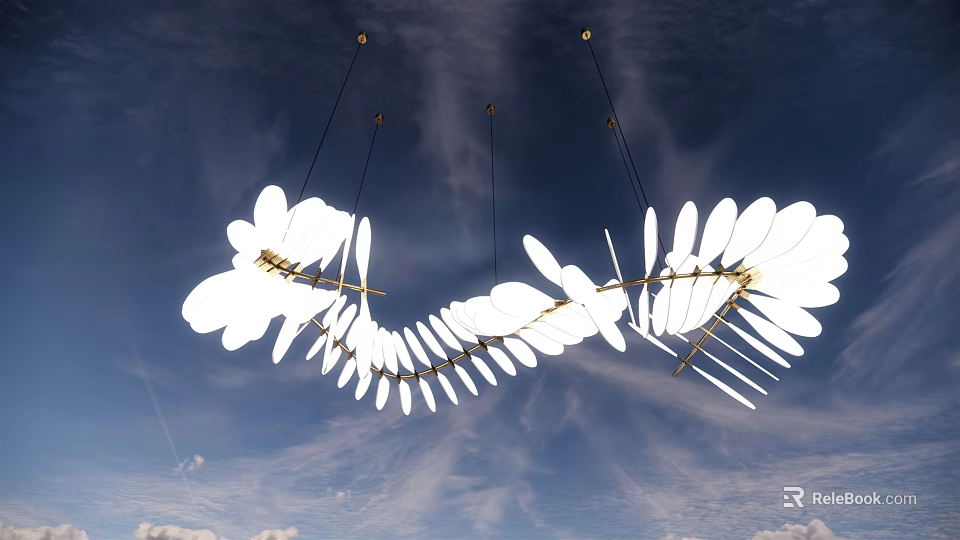 Elegant Petal Shaped Chandelier With White Shades And Gold Frame For Modern Spaces 3d model 