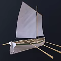 Handcrafted Wooden Boat With White Sail Green Hull And Wooden Oars